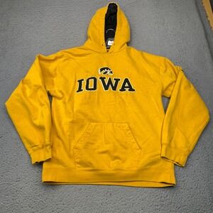 Iowa Hawkeyes Hoodie Mens Large Yellow Pullover NCAA Logo Old Varsity Brand